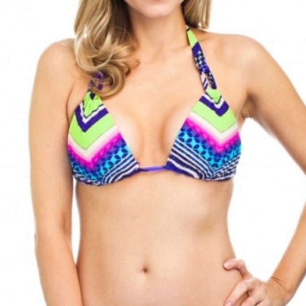 Radio Fiji Zola Halter Bikini Swim Top Multi Color Print Sz M NWT